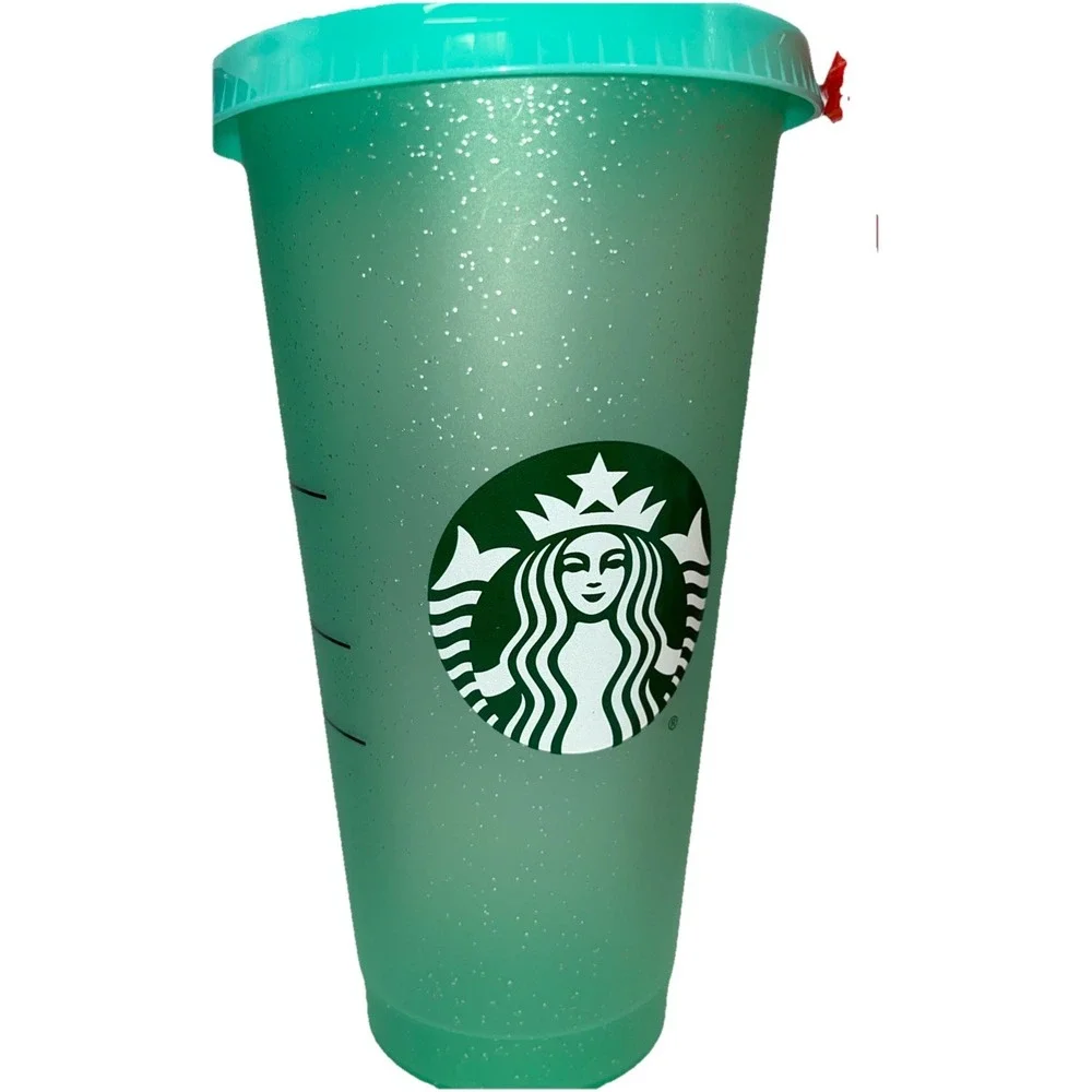 Starbucks‎ (4) Holiday Glitter (3) Clear 24 Ounce Plastic Cups  Set Of 7/8 Lids